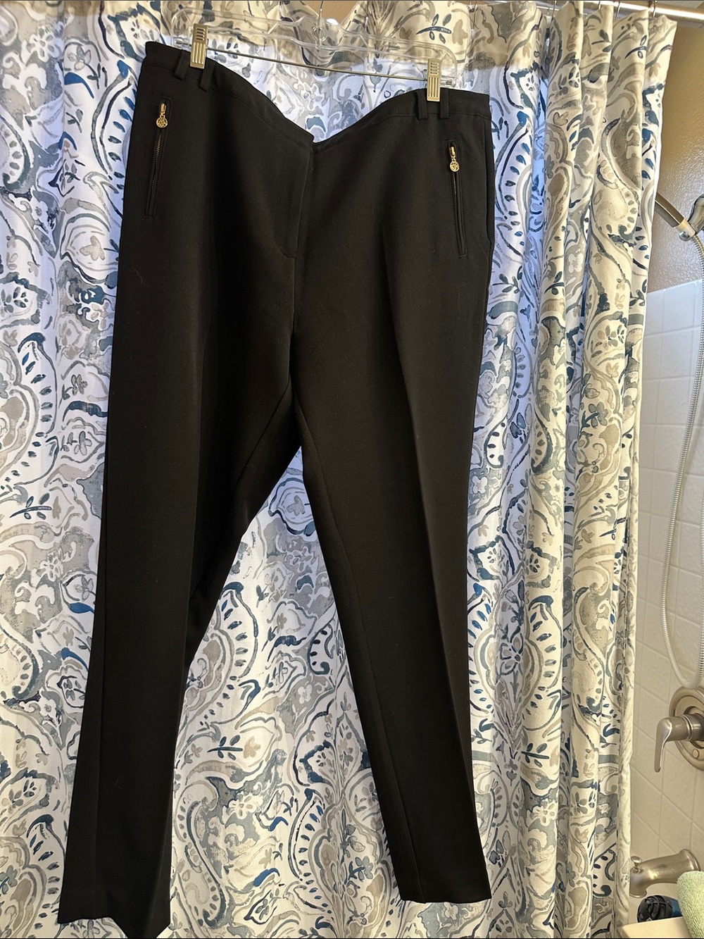 Anne Klein Black Skinny Pull-On Pants with Gold Zip Details